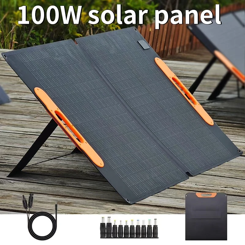 

100W 60W Portable Solar Panel kit eoldable All-in-One design for outdoor adventure emergency backup charging Power Bank