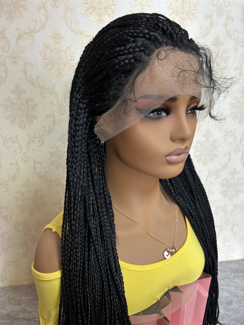 Natural Lace Wig Freestyle Knotless Braided Wigs Synthetic Lace Wig Braids Lace Frontal Wig Pre Plucked Baby Hairs Glueless Wig