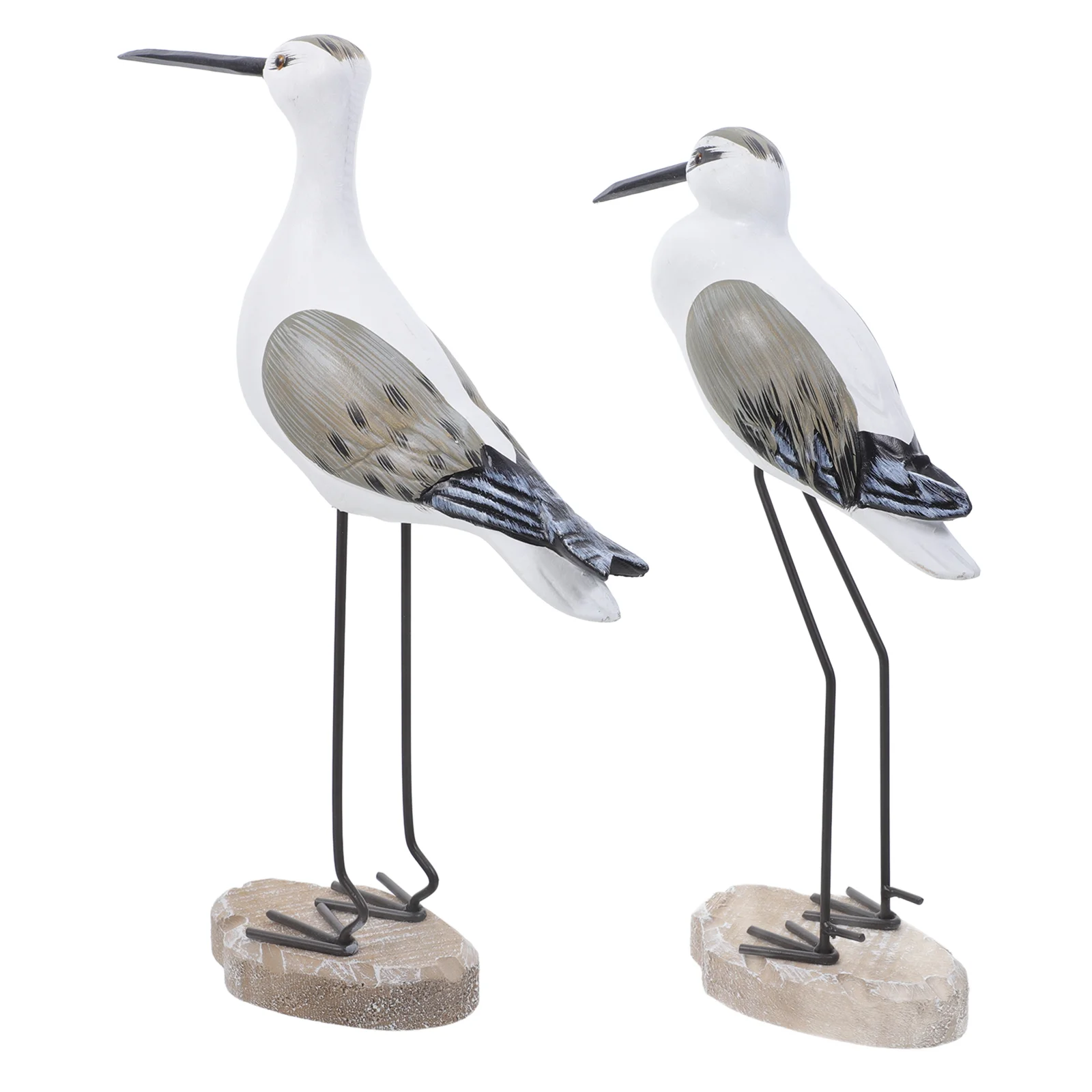 

2 Pcs Seagull Ornaments Wooden Desktop Sculpture Craft Bird Adornment Decor Simulation Statue Filler