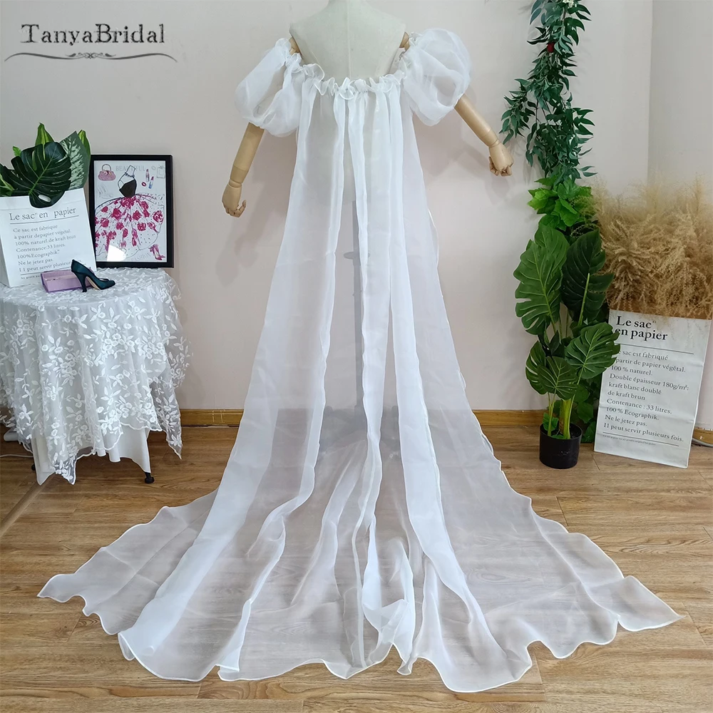 

Ultimate Dramatic Cape Stunning Bridal Accessory Off The Shoulder Puff Sleeve With Sheer Organza Train DJ148