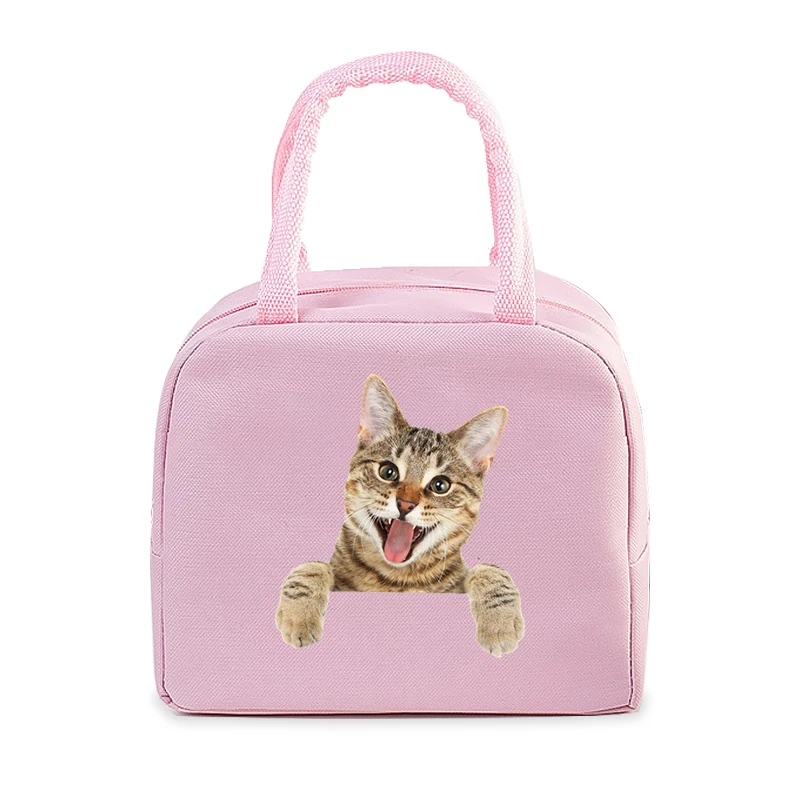 Funny 3D Cats Portable Lunch Bag Durable Office Women Men Thermal Box Cartoon Lunch Handbags Cooler Insulated Food Lunch Bags