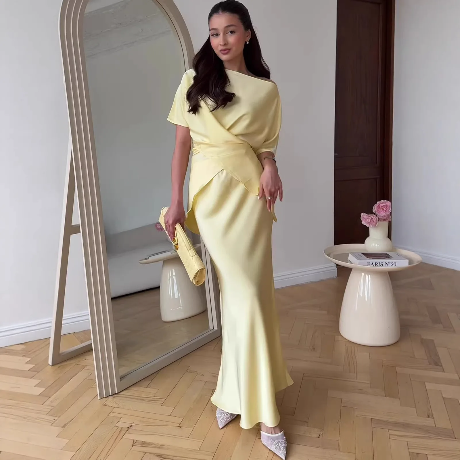 Sexy Elegant Summer Spring Evening Dress Dresses Matching Set Women Short Sleeve Long Dress Jumpsuit Playsuit