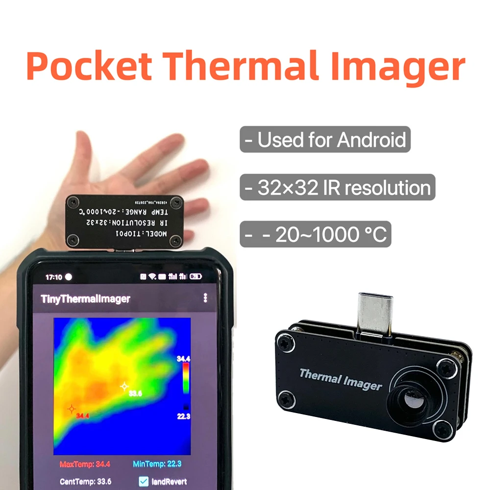 Mini Thermal Imaging Camera 32*32 High Resolution 20~1000℃ for Android Type C Mobile Phone Temperature Detector