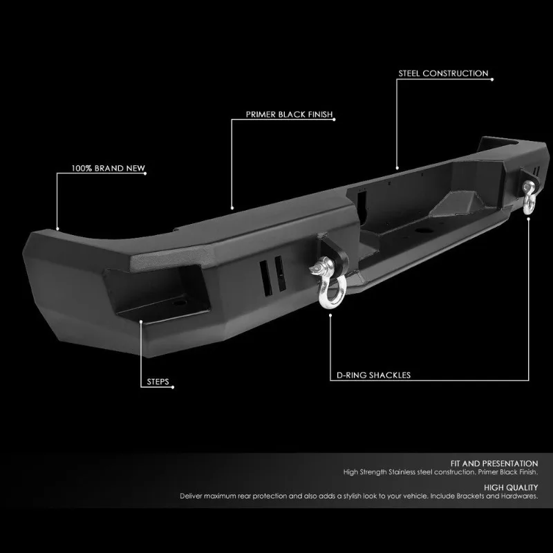 US FOR 2009 2010 2011 2012 2013 2014 2015 2016 2017 2018 RAM TRUCK BLACK REAR HEAVY DUTY STEEL STEP BUMPER FACE BAR W/D-RINGS