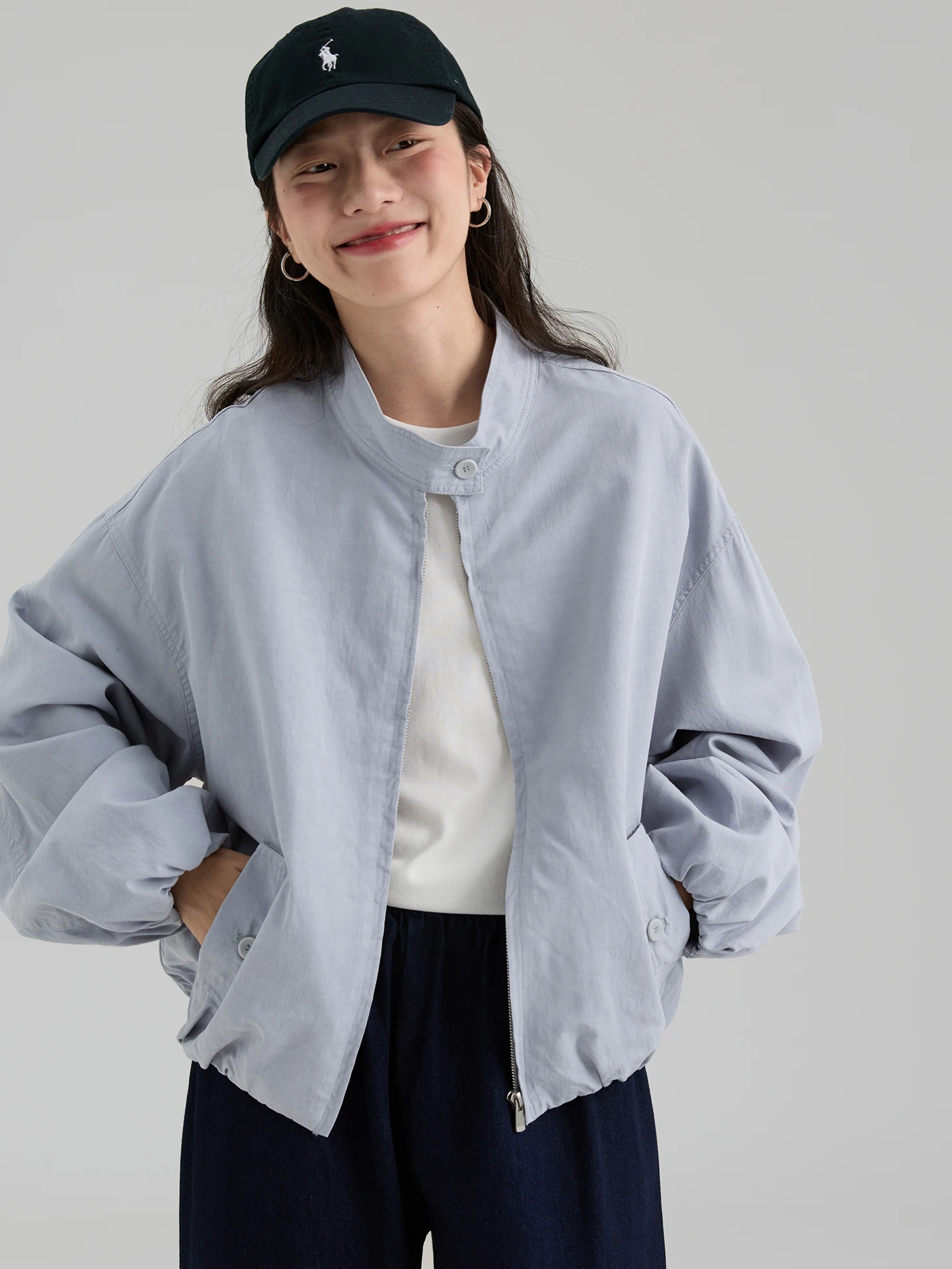 

Женская свободная куртка Drawwind Spring из льна, однотонная, в корейском стиле, с длинными рукавами, на молнии, модная корейская одежда