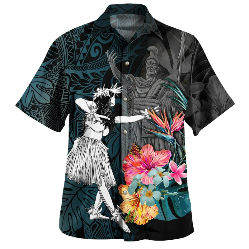 Pohnpei Polynesian Culture Tribal Island Retro 3d Print Mens Shirts Summer Short Sleeve Lapel Vintage Top Shirt Men Clothing