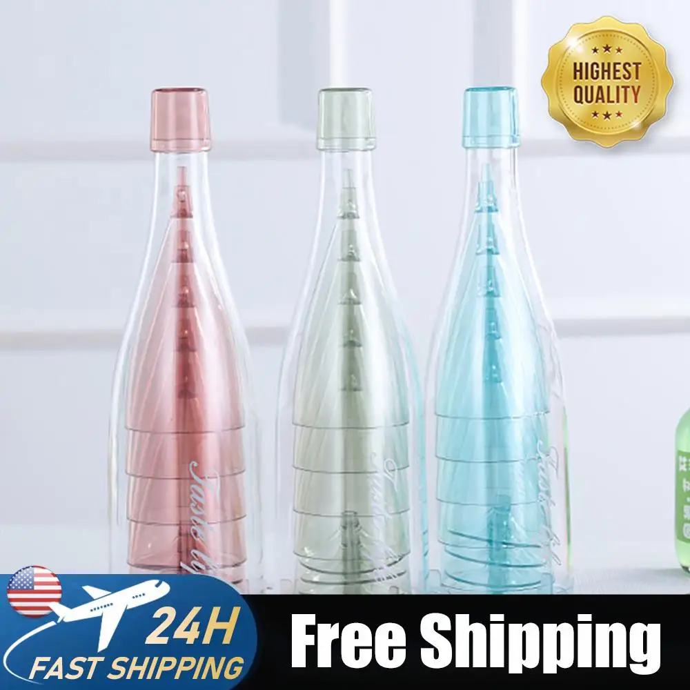 

5Pcs Plastic Champagne Wine Glasses with Storage Bottles Clear Wine Glasses Folding Champagne Glasses for Outdoor Camping Travel