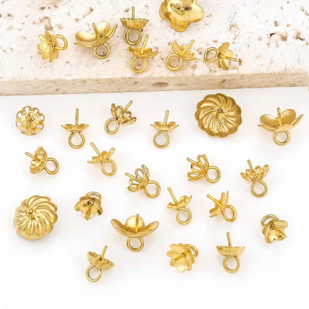 20pcs Stainless Steel Gold-plated Bead Caps Hollow Flower Bracket for DIY Necklace Earrings Jewelry Making Accessories Materials