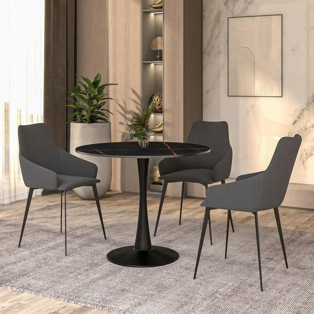 

with Sintered Stone Top – Modern Black Pedestal Base Mid-Century Café Table for Kitchen35" Round Dining Table