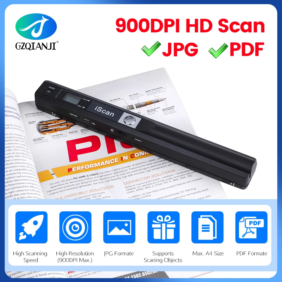 GZISCAN01 Mini Portable Digital Scanner 900DPI Handyscan Color Wireless A4 Handhold Scanner Pen A4 Document JPG PDF Scanner