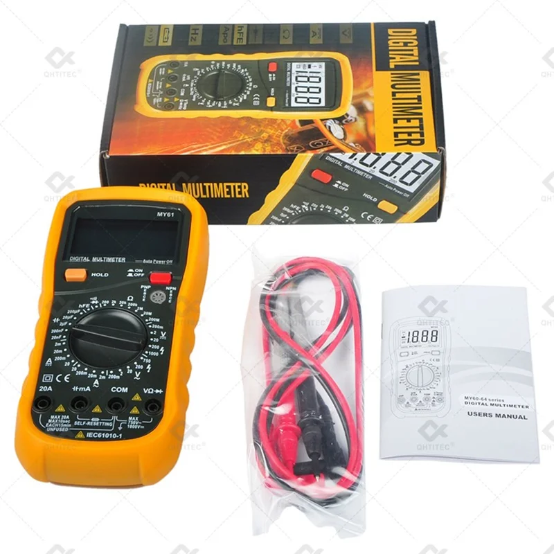 

QHTITEC MY61 Digital Multimeter 2000 Counts AC DC Automatic Shutdown Diode Transistor Handheld Professional Multimeter Tester