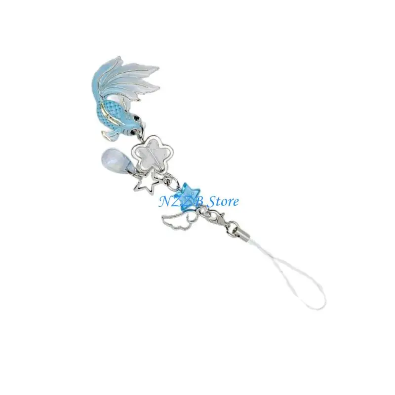 

T21F Elegant Star Pendant Phone Charm Keychain Accessory Beaded Keyring Fashion Gift
