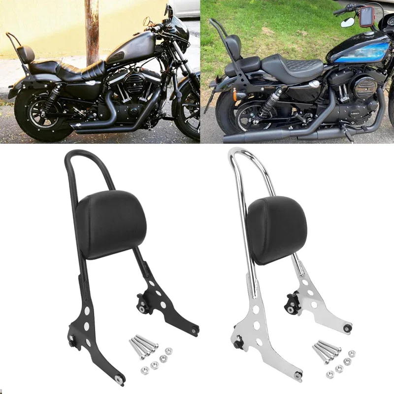 

Motorcycle Black Chrome Rack Sissy Bar Rear Passenger Backrest Cushion Pad For Harley XL883 XL1200 XL 883 1200 48