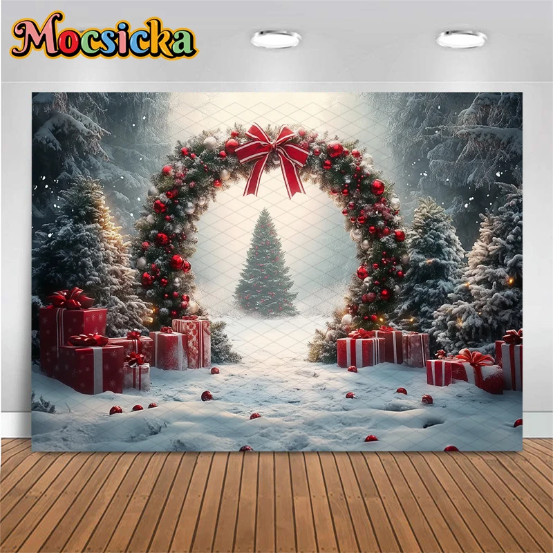 Mocsicka Christmas Backdrop Photography Xmas Tree Snow Lollipop Gifts Decoration Children Family Holiday Party Background Banner