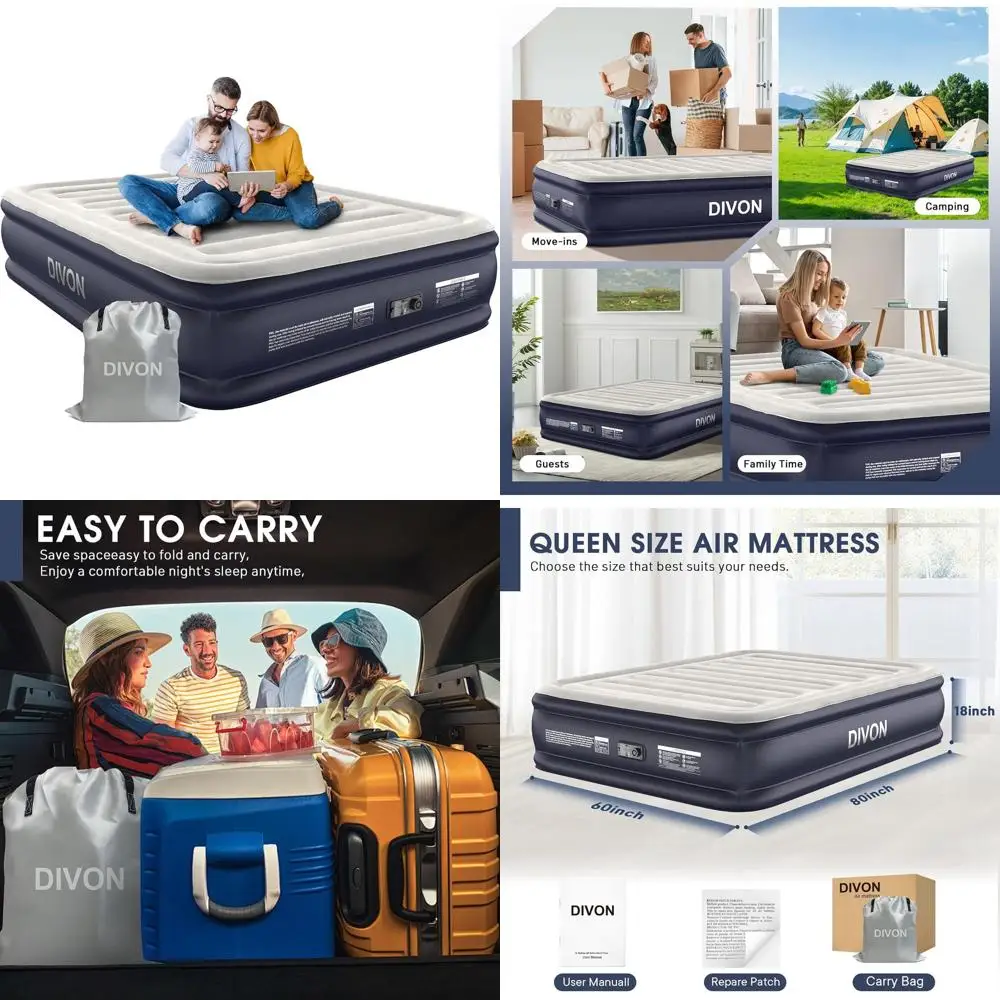 

Надувной матрас размера «queen-size» со встроенным насосом, 18, высота, 2 минуты, самонадувание/рассказ, толстая надувная кровать, сумка для хранения в комплекте