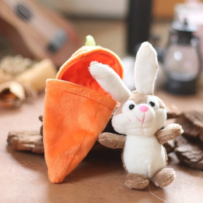 Mini Cute Creative Carrot And Rabbit Plush Doll Keychain Detachable Transformed  Bunny Pendant Soft Stuffed Doll Rabbit Carrot