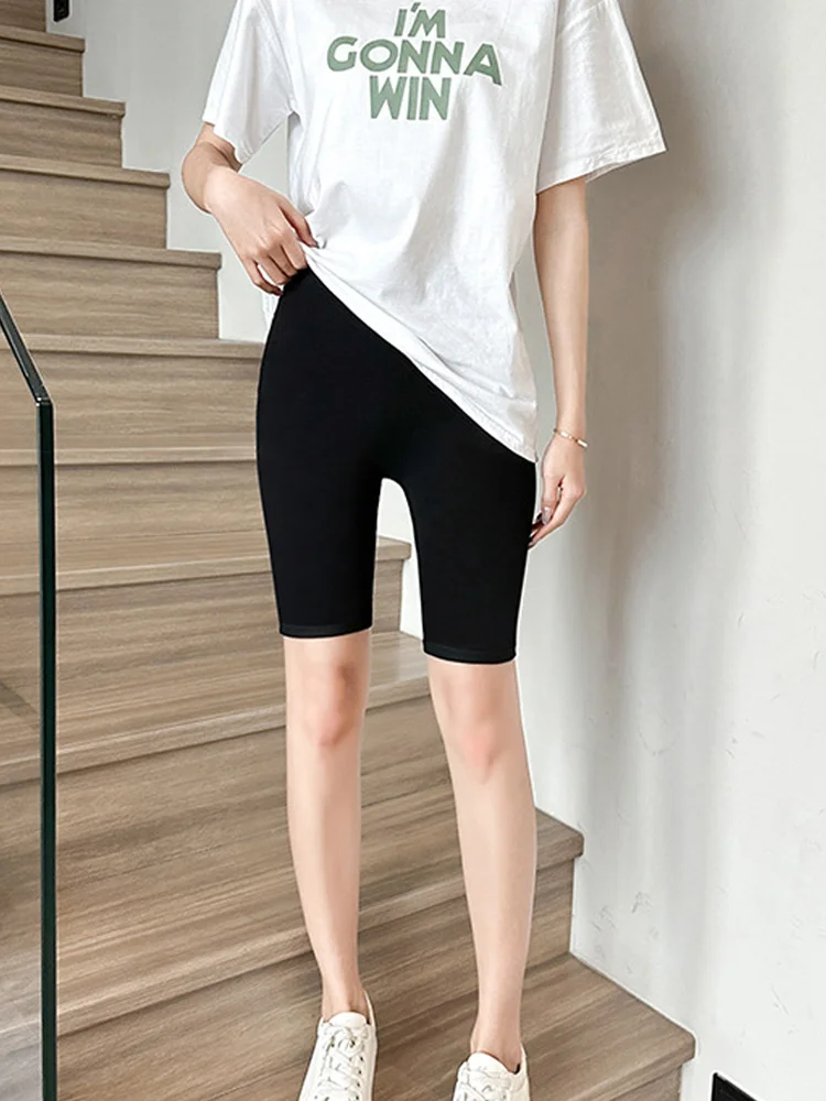 Summer New Trendy Rhinestone Cycling Shorts Women's Black Modal Knee Length Short Leggings Slim Skinny Gothic Punk Sport Shorts