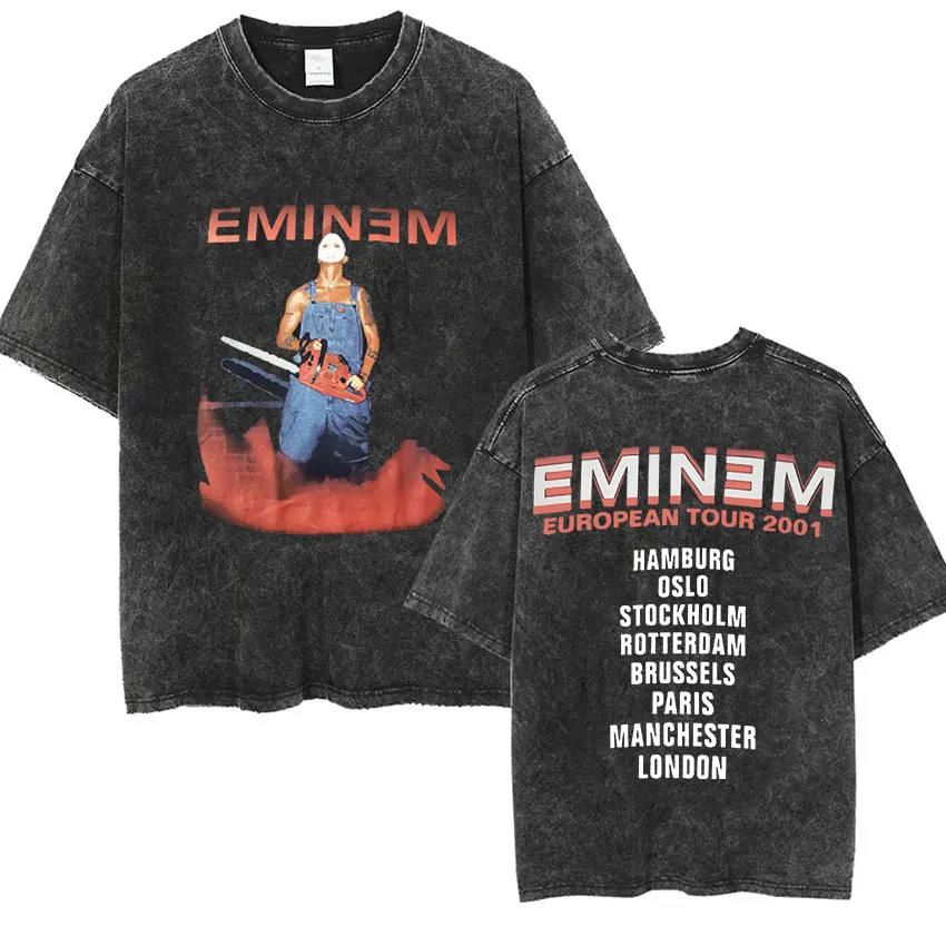 90er Rapper Eminem World Tour Musik Grafik T-Shirts Herren Coole Hip-Hop Vintage Gewaschene Oversized T-Shirts Unisex Gothic Streetwear – Detail 20