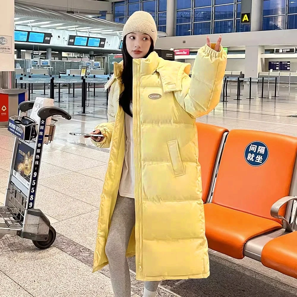 

2025 New Women Casual Mid-Length Cotton Coat Korean Loose Hooded Cotton Padded Jacket Women Winter Warm Thicken Parkas Outwear