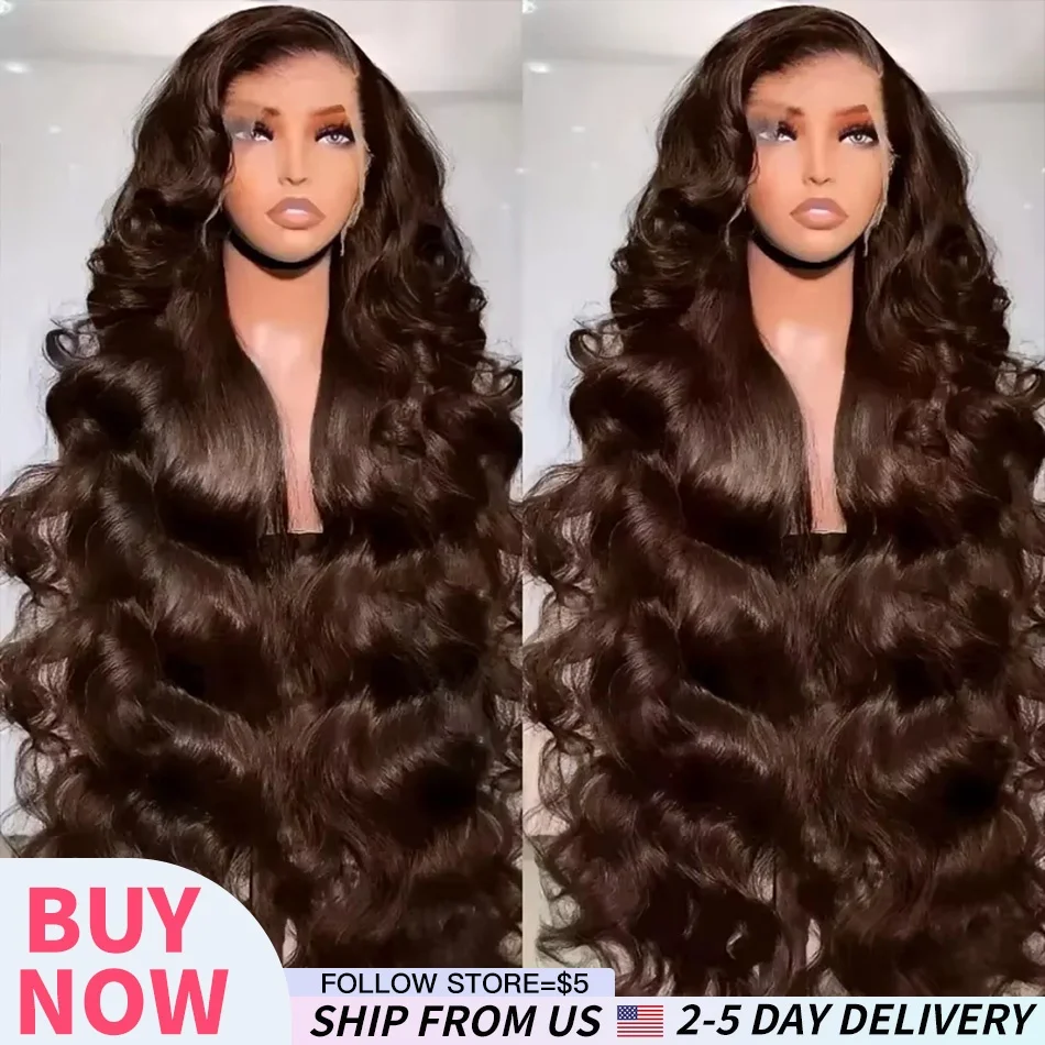 

Chocolate Brown 13x6 Human Hair Wigs Hd Lace Body Wave 100% Colored Pre Plucke Brazilian Chocolat Brown Human Hair Wig For Women