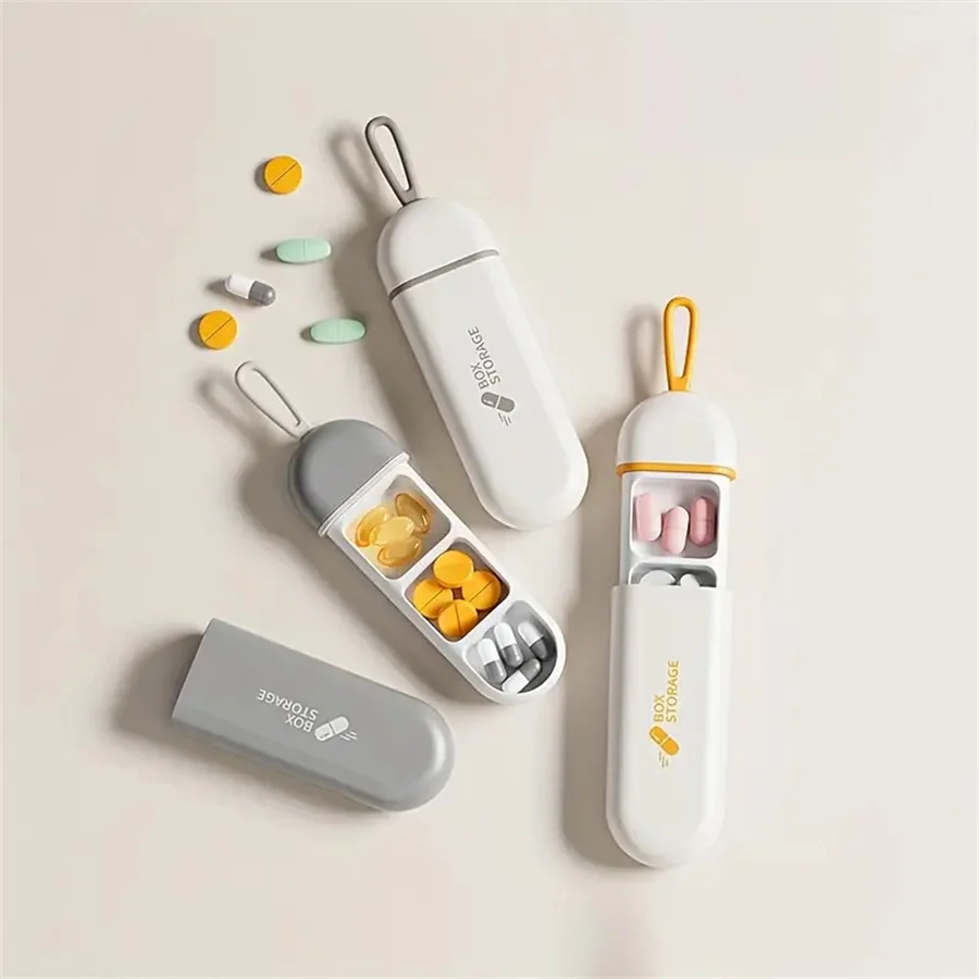 Pill Box Splitters Travel Pill Box Tiny Box Portable Colorful 3 Spaces Medicine Case Health Care Container Case Easy to Carry