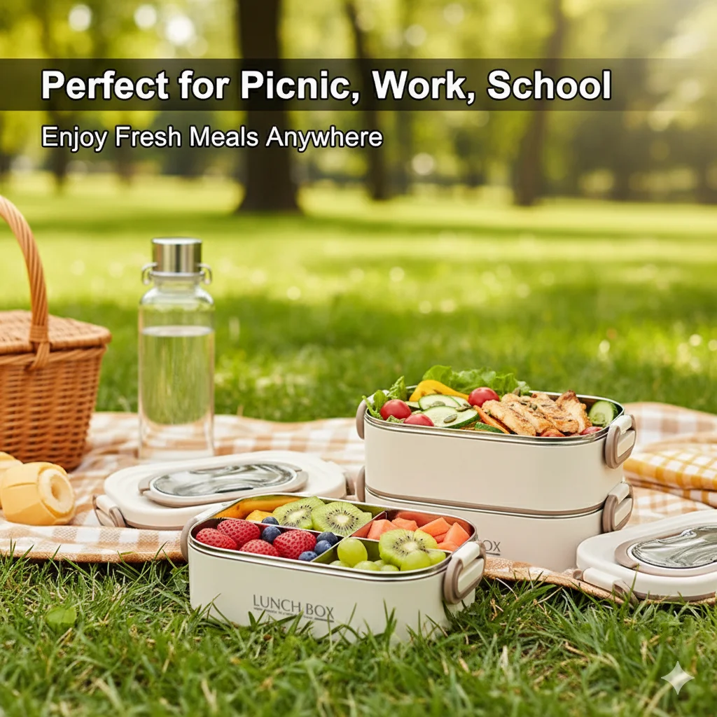 

304 Stainless Steel Thermal Bento Box 1500ML Leak Proof Double Layer Lunch Container With Portable Handle Insulation Bag