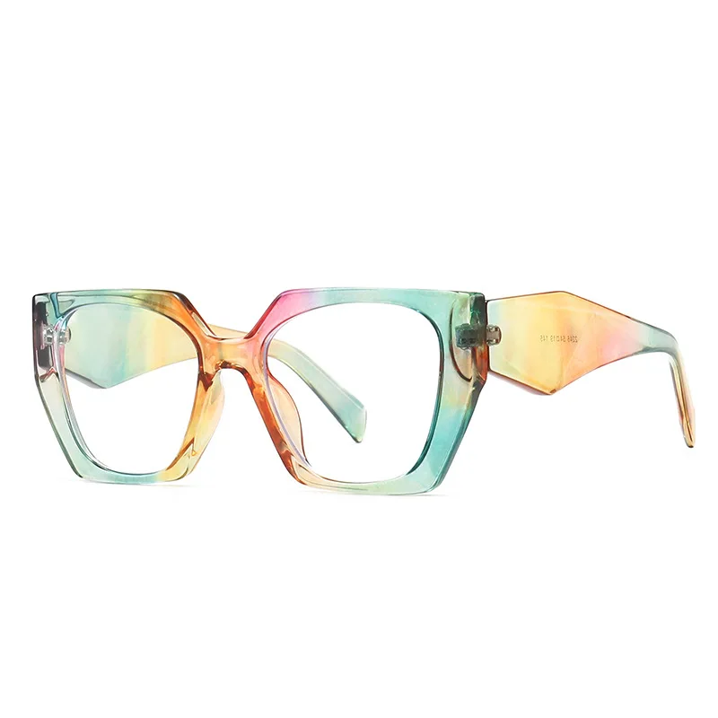 Thick Square Eyeglass Frames Optical Lenses For Women Fashion Blue Colorful Decorative Glasses Trendy Polygon Wide Legs Eyewear