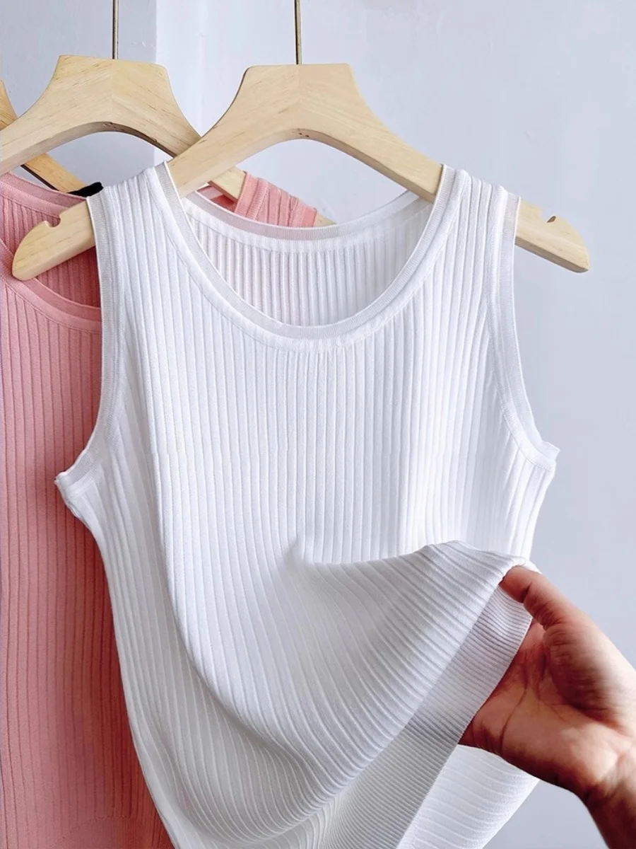 Oule-Chaleco con tirantes de punto de seda de hielo para mujer, ropa interior versátil, fina, redonda, capa Base Ne Svel, Top informal de verano