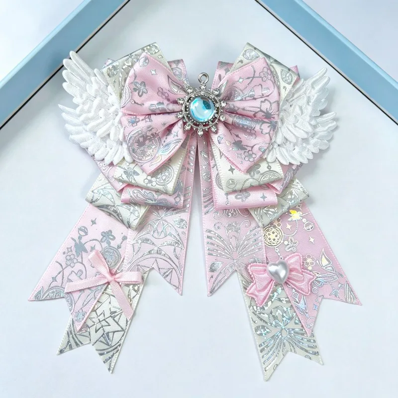 Gorgeous Rhinestone Angel Wing and Bow Concert Support Stick Charm Lolita Dress Skirt JK Shirt Collar Bow Chest Flower Accessory