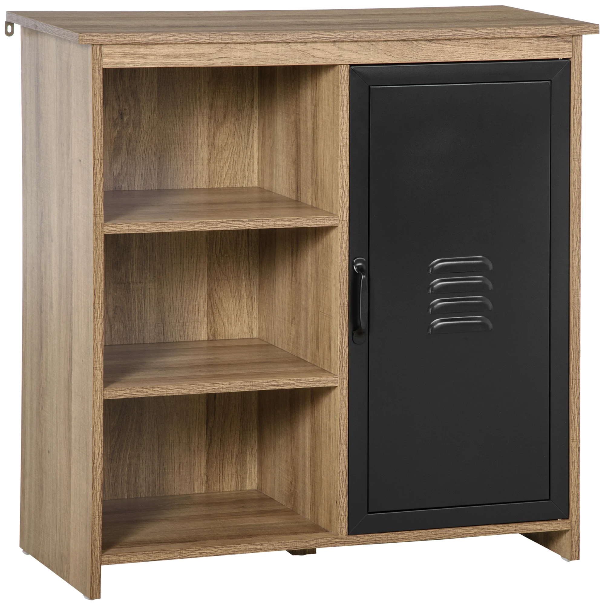 Mobile buffet industriale con 3 nicchie, armadio con ante in legno e metallo nero
