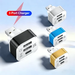 1X 3-Port New 2.0 2USB+Type-c Charger Expander USB Splitter USB Hub Adapter Multi-purpose Connector For iPhone 14 Pro Samsung