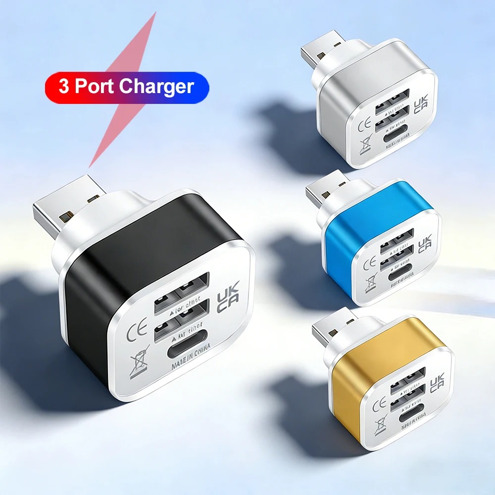 1X 3-Port New 2.0 2USB+Type-c Charger Expander USB Splitter USB Hub Adapter Multi-purpose Connector For iPhone 14 Pro Samsung