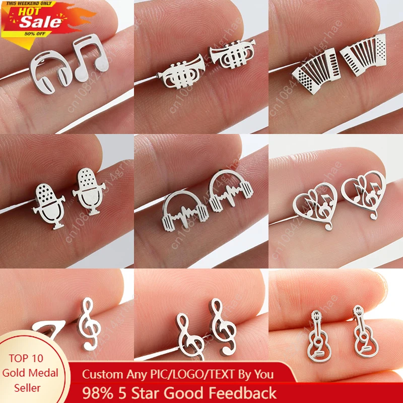 

Fashion Musical Instrument Earrings Accordion Headphone Microphone Gitar Stainless Steel Earings for Women Girl Music Lover Gift
