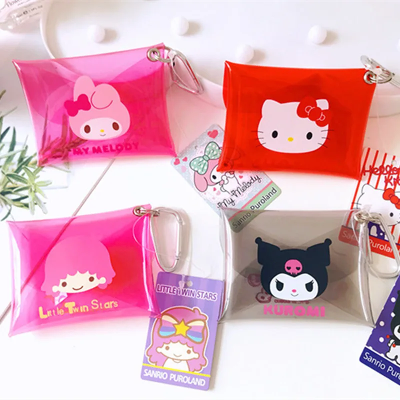 Sanrio Hello Kitty Cute Pvc Jelly Zero Wallet Transparent Kuromi Card Bag Storage Bag with Mountaineering Buckle Gifts for Girls