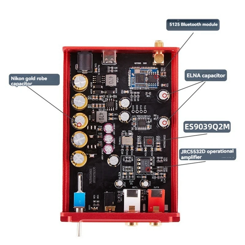 Decodificatore HIFI senza perdita QCC5125 ES9039Q2M HD Bluetooth 5.0 Adattatore ricevitore wireless Decodifica DAC DC12V