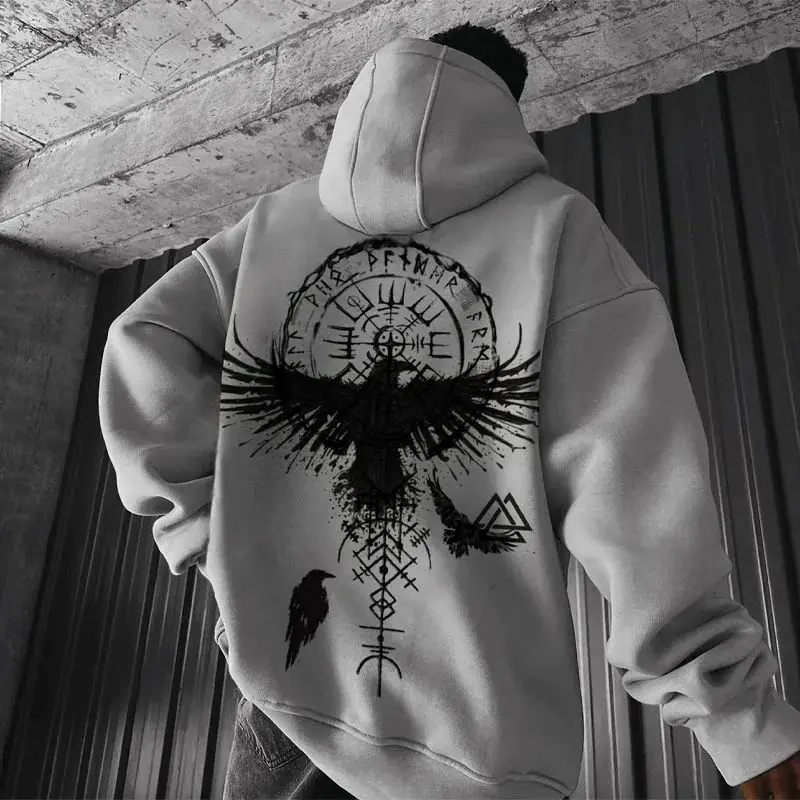 

Viking Totem Printed Hoodie Cotton Fleece Men's Loose Casual Eagle Super Cool Hoodie Personal Hoodie Men's Hoodie Sweatshirt