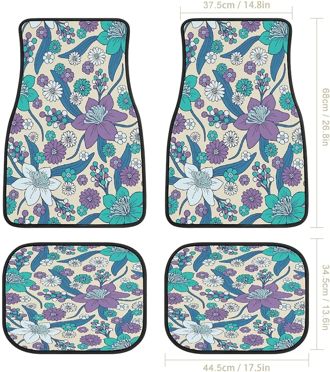 Orchid Floral Print Peony Car Mats Universal Drive Seat Carpet Vehicle Interior Protector Mats Funny Designs All-Weather Mats Fi