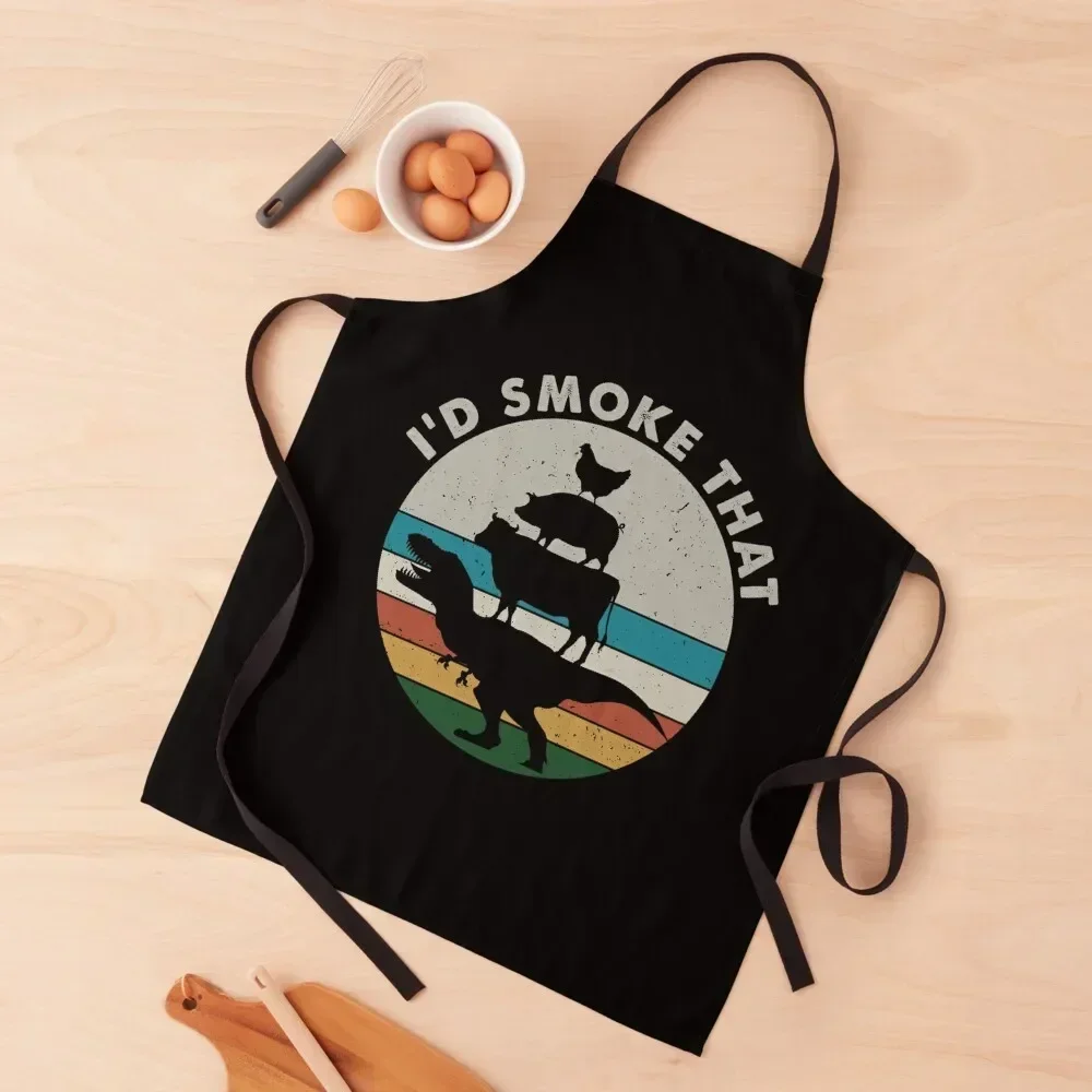 

I'd Smoke That Perfect Pitmaster Gift Meat Grilling Barbecue Meat Smoker T-rex Dinosaur Apron Kitchen For Men with pockets Apron