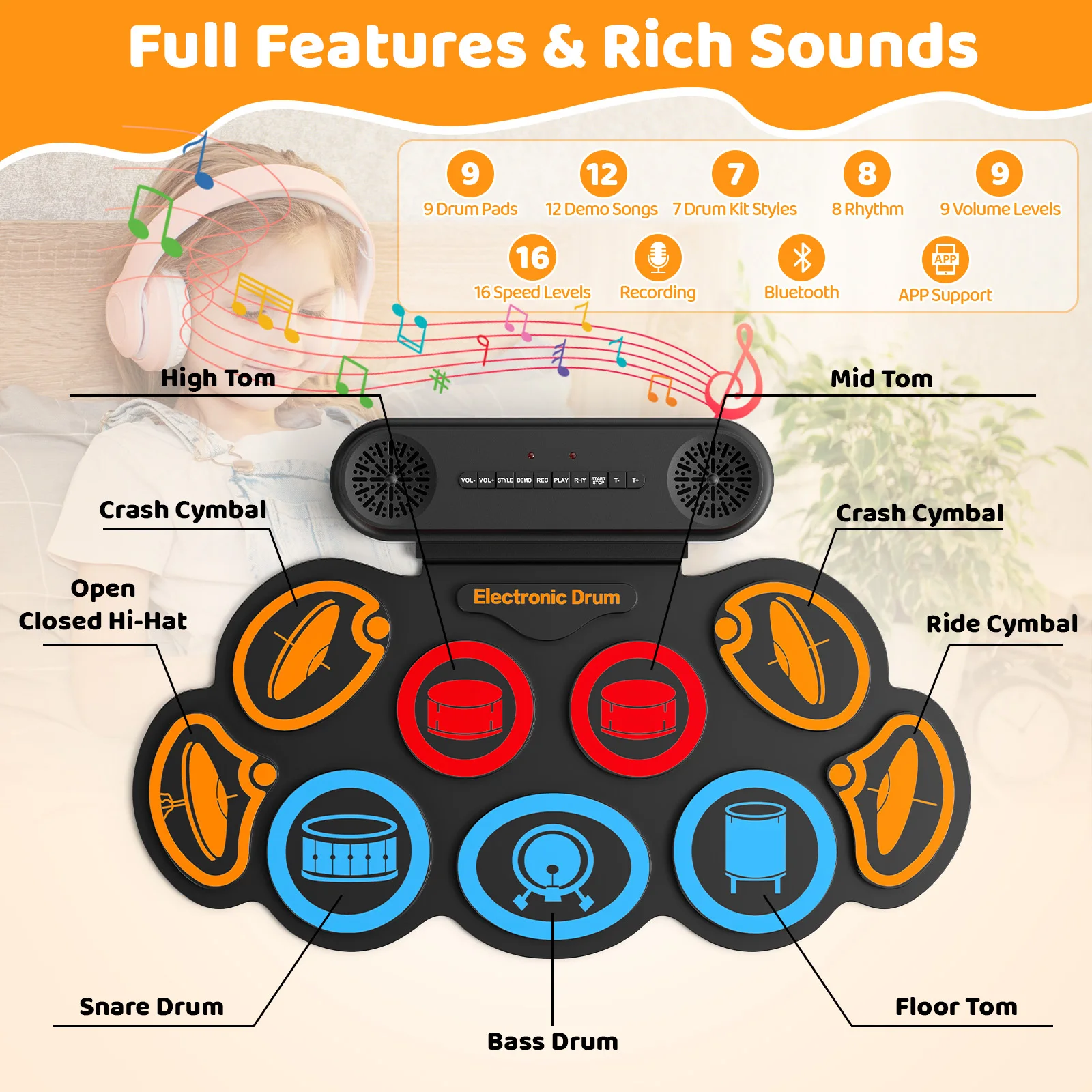 9 Pads Electronic Drum Set Rol - đánh giá và giá Electronic Drum Set Roll Up