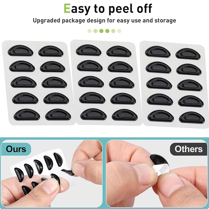 5Pairs Soft Silicone Anti-Slip Nose Pads Adhesive for Plastic Frame Eyeglasses Compatible with Black/White Glasses