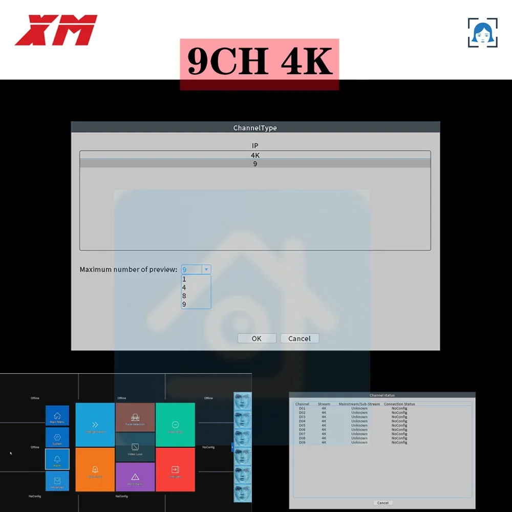 Imagem -06 - Xm-security Network Video Recorder Nvr Suporta Protocolo Onvif Smartphone pc Sistema de Câmera ip 5mp H.265 9ch 4k Cctv Original