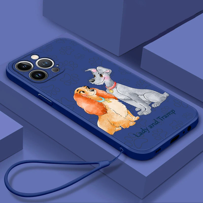 Lady And The Tramp For Apple iPhone 15 14 13 12 11 Pro Max Mini XS Max X XR 7 8 Plus Silicone Liquid Rope Phone Case Coque Capa