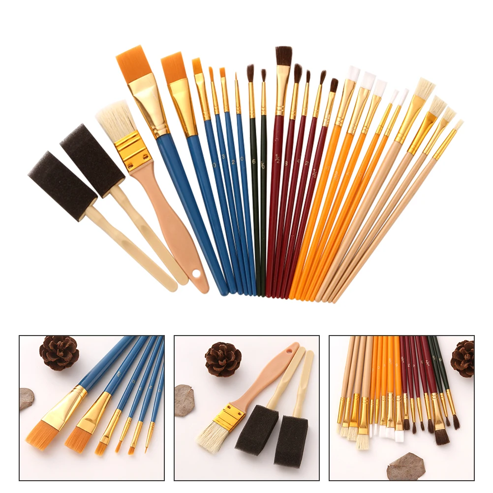 

25 Pcs Oil Painting Brush Set Comfortable H Watercolor Brushes Kids Art Tools Wooden H Aluminum Tube Painting Supplies