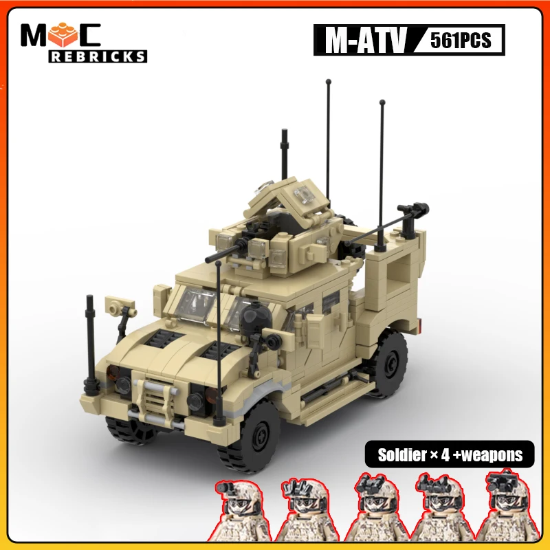 

WW2 Military US Army M-ATV Mine-resistant Ambush Protected Vehicle MOC Building Block MRAP Model Bricks Toys for Children Gifts