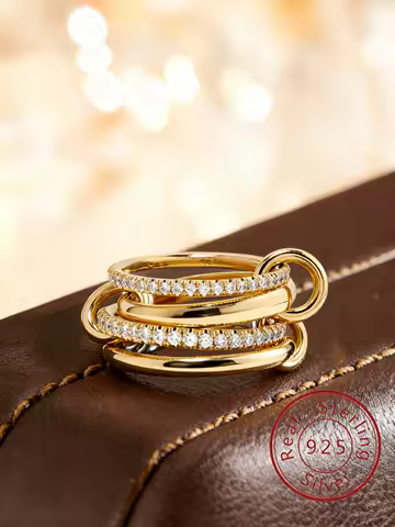 925 Sterling Silver Simple Fashion Multi-Layer Round Zircon Ring For Women Anniversary Daily Wear High Quality Fine Jewelry