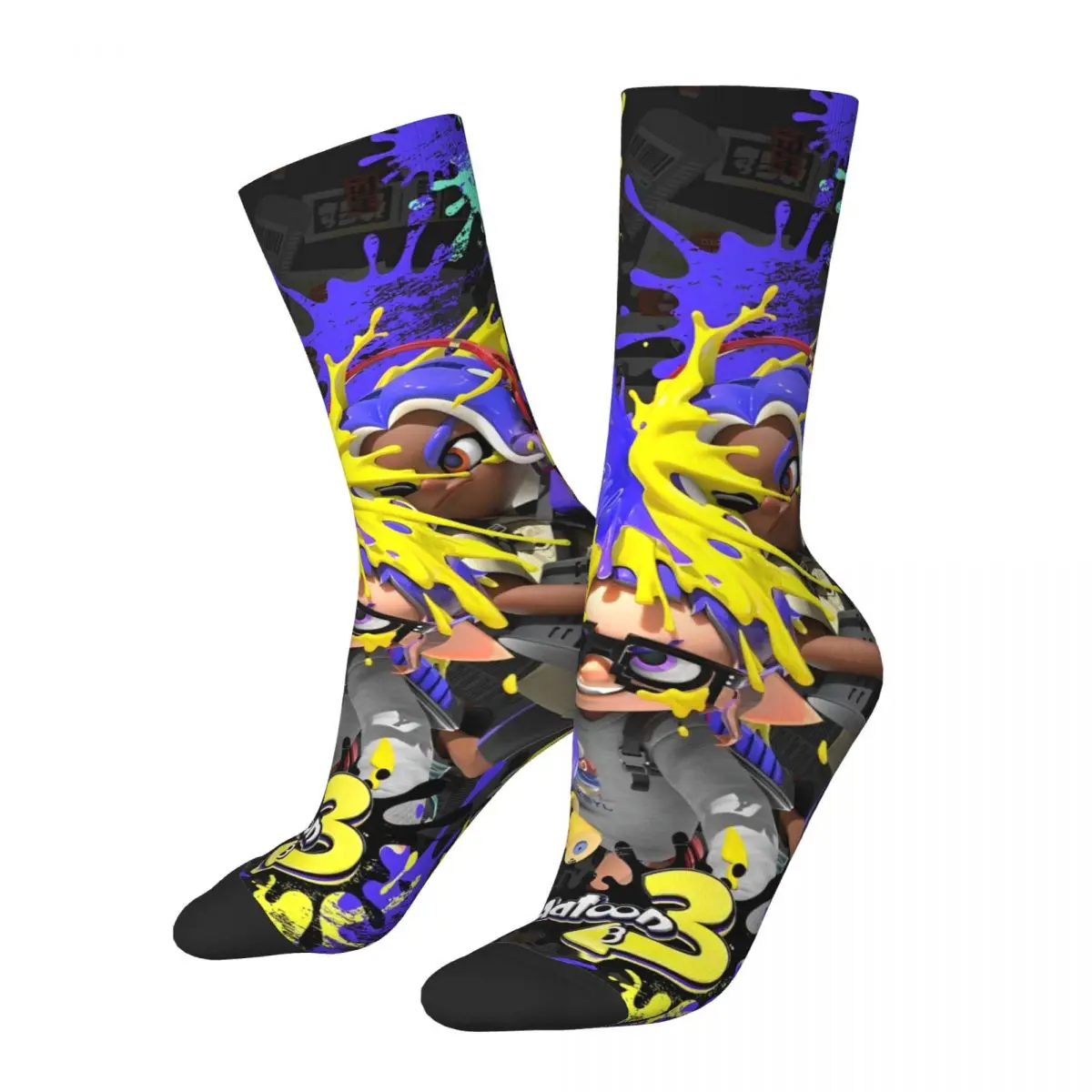 Harajuku SPLATOON 3 Basketball Socks Inkling Video Games Polyester Crew Socks for Unisex