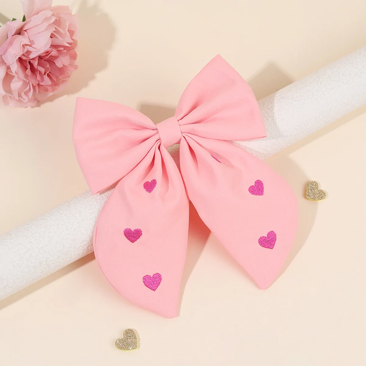 24pcs Fable Bow Hair Clips for Girls Linen Cotton Heart Embroidered Barrettes Kids Bow Hairpins Bulk Hair Accessories