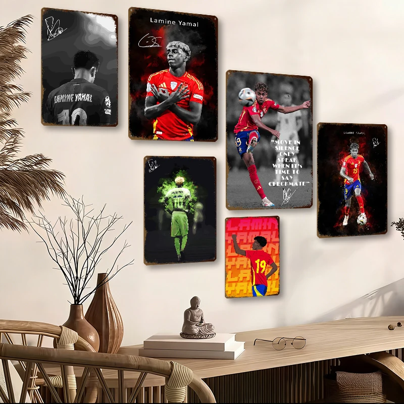 Lamine Yamal Football Player Wall Art Metal Posters Custom Vintage Metal Tin Signs for Fans Room Interior Accessories Home Decor