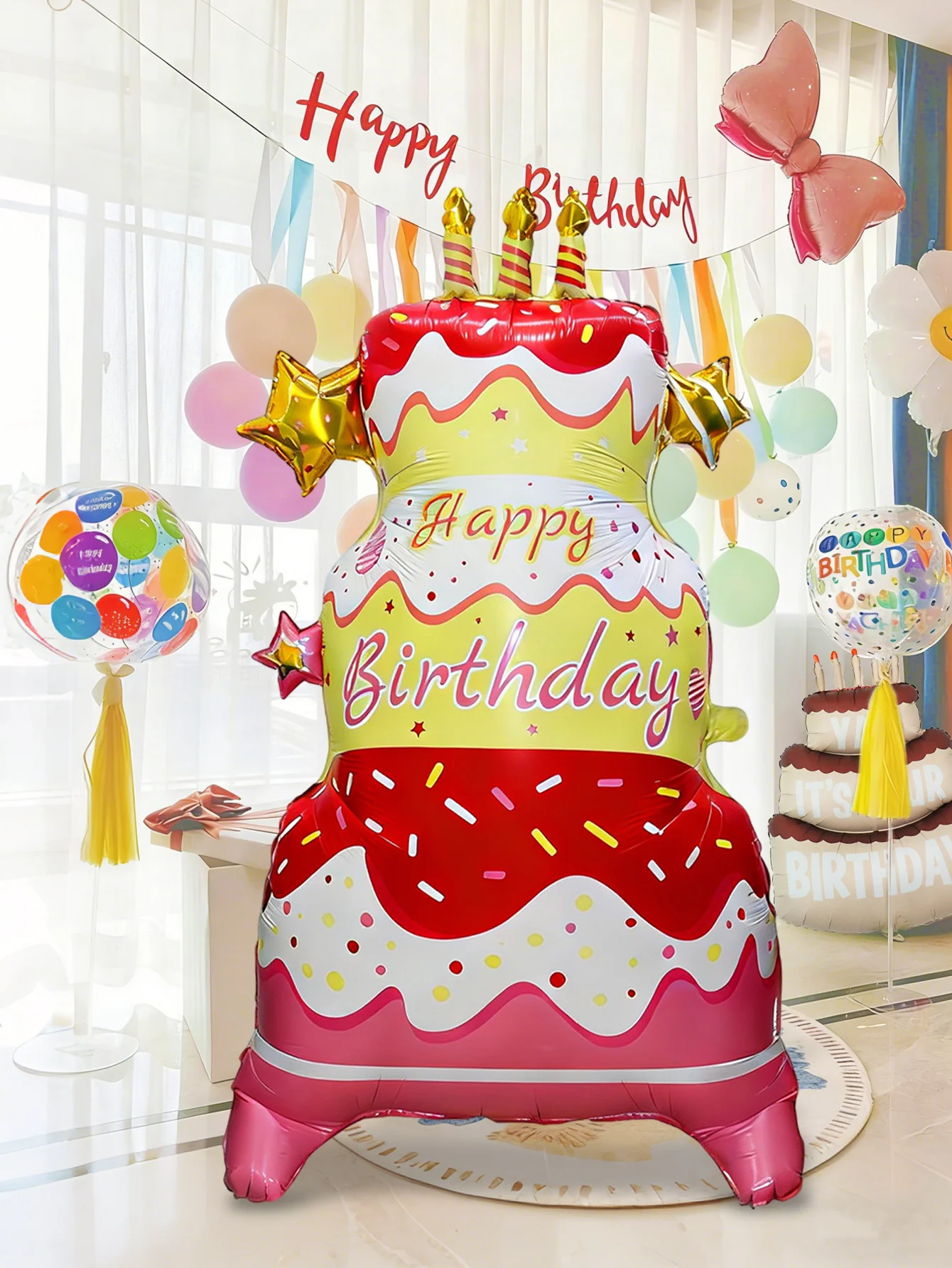 1 ballon géant en aluminium en forme de gâteau d'anniversaire – Idéal pour les fêtes d'anniversaire, les fêtes sur le thème des desserts, les célébrations d'événements