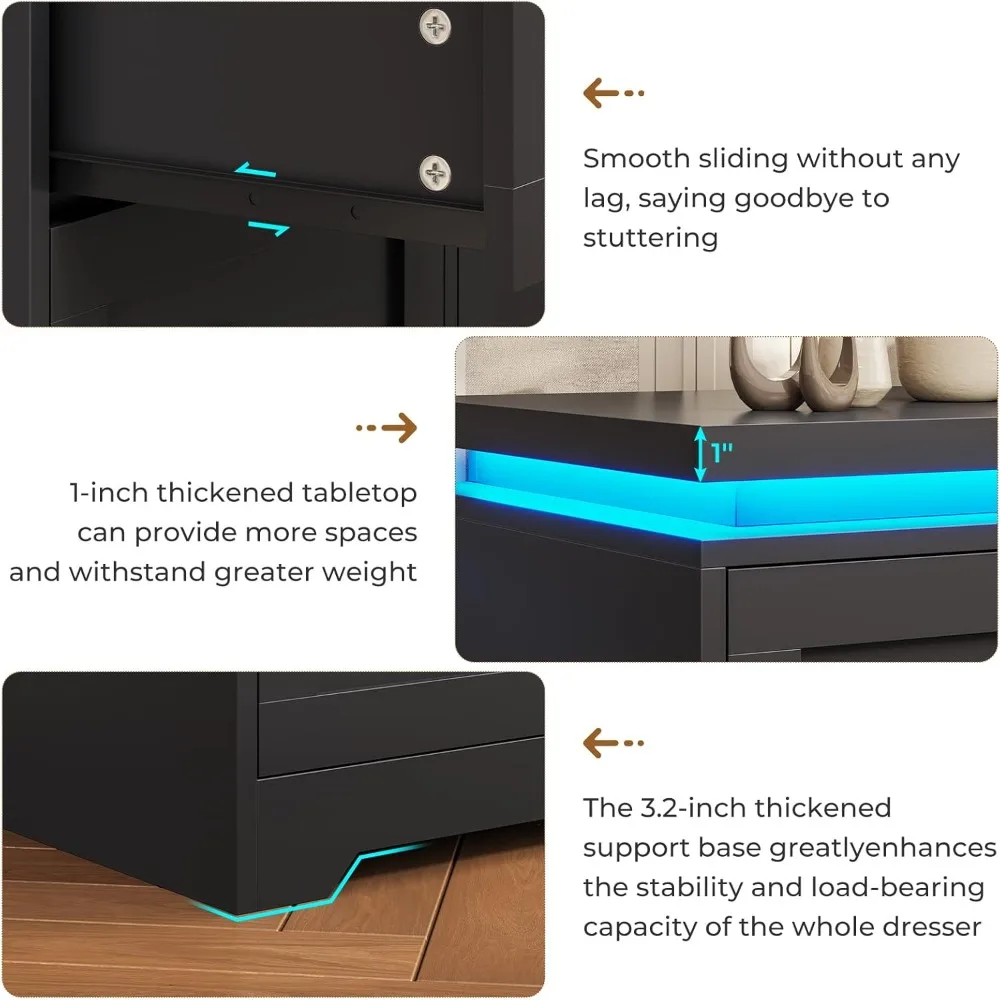 خزانة ملابس سوداء مكونة من 9 أدراج لغرفة النوم مع أضواء LED، وخزائن خشبية كبيرة لغرفة النوم، وخزانة ذات 9 أدراج حديثة، وخزانة طويلة لـ Cl #6